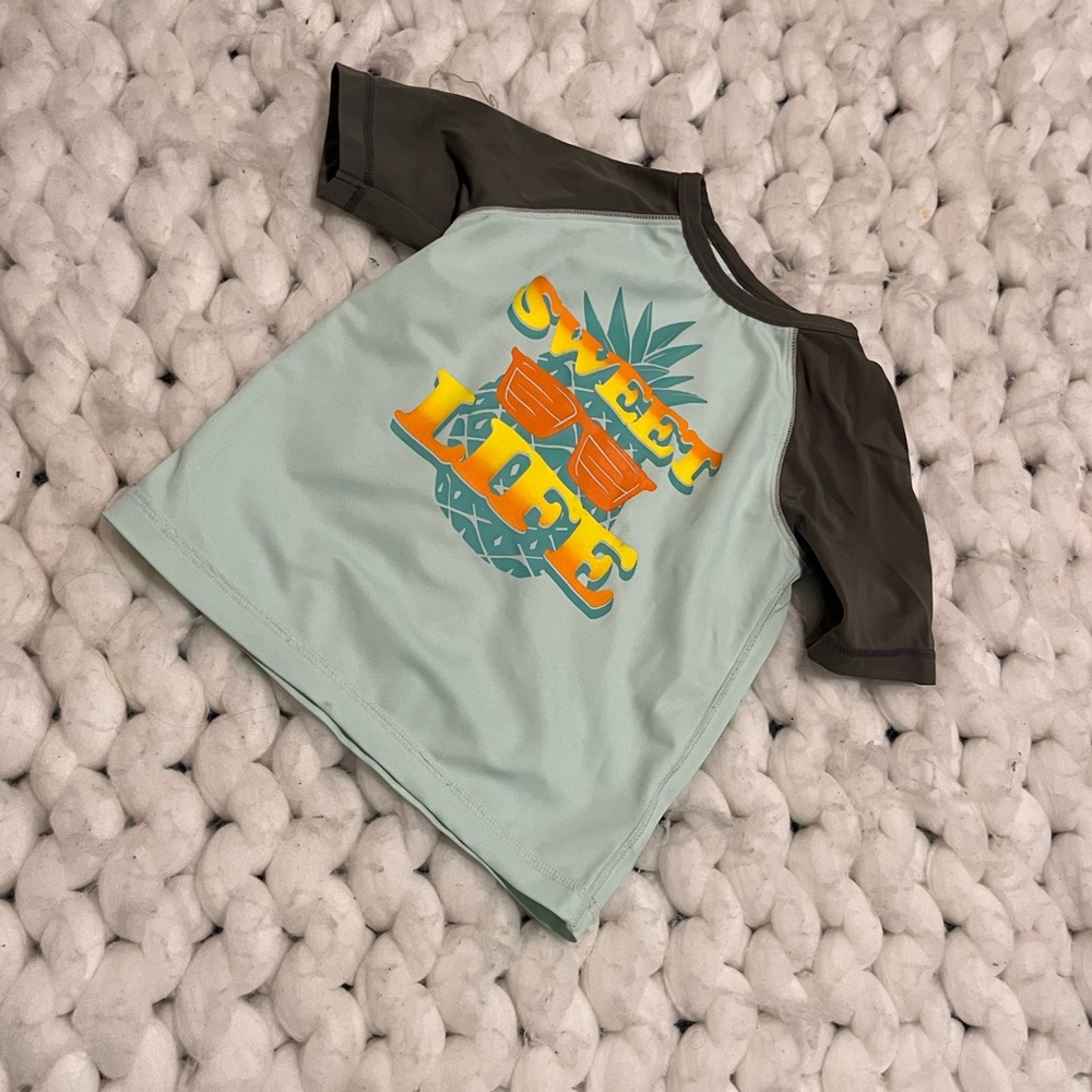Old Navy Mint and Charcoal Kids Rash Guard Swin Top with Pineapple Accent
